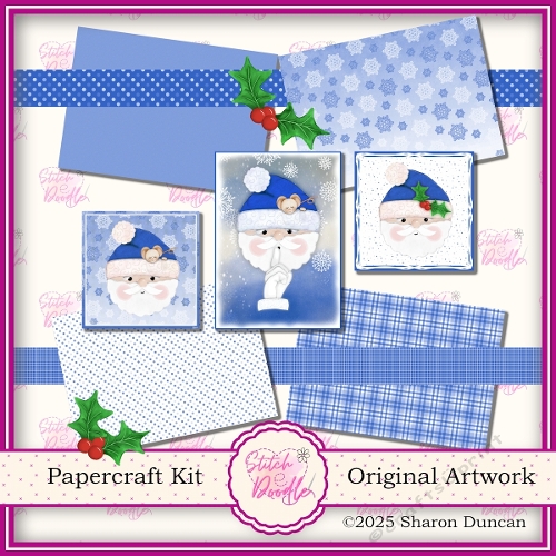 Santas Christmas Paper craft kit: 11 Piece Card Making Kit - BLUE