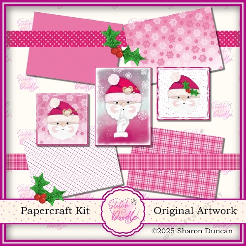 Santas Christmas Paper craft kit: 11 Piece Card Making Kit - PINK