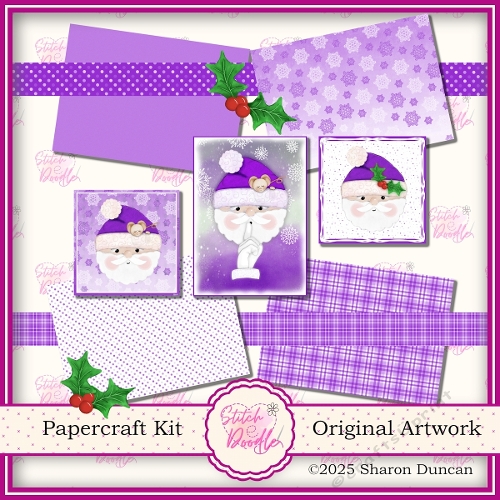 Santas Christmas Paper craft kit: 11 Piece Card Making Kit - PURPLE