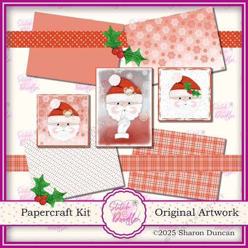 Santas Christmas Paper craft kit: 11 Piece Card Making Kit - RED