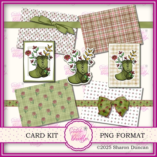 Western Boots Paper Craft Kit: 11 Piece Card Making Kit - GREEN BOOT