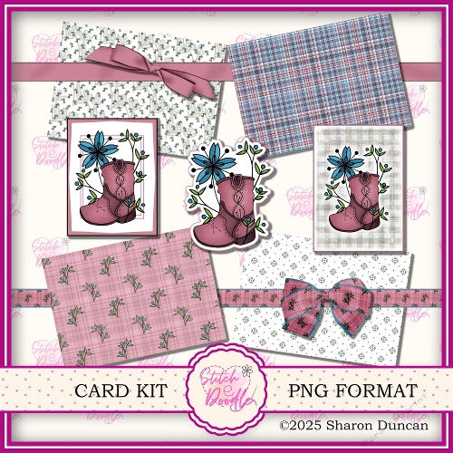 Western Boots Paper Craft Kit: 11 Piece Card Making Kit - PINK BOOT