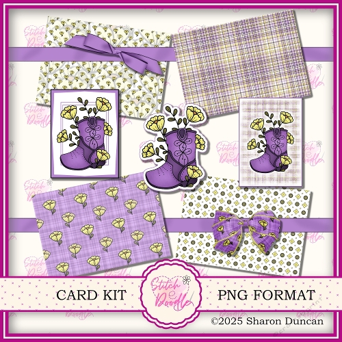 Western Boots Paper Craft Kit: 11 Piece Card Making Kit - PURPLE BOOT
