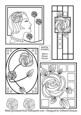 Digital Stamps - Nouveau Rose Set 1