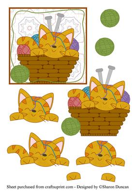 Cute Ginger Cat in the Wool Basket