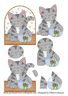 Cheeky Grey Cat Looking After His Fishy Friend