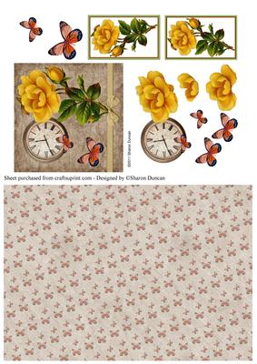 Rose and Time Decoupage and Paper - Yellow