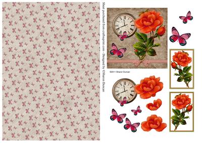 Rose and Time Decoupage and Paper - Red