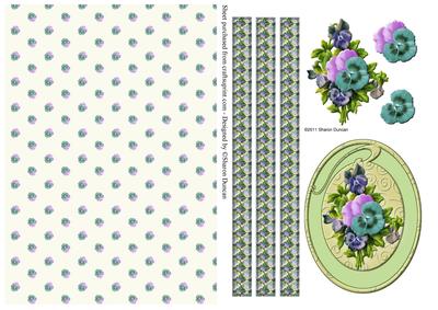 Pretty Pansy Oval Topper and Paper - Turquoise