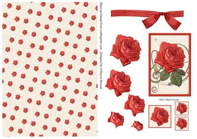Musical Rose Decoupage and Paper - Red