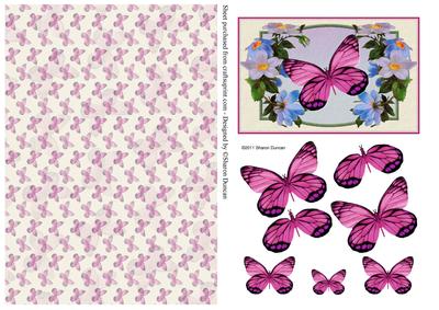 Pretty Floral Butterfly Topper and Paper - Pink