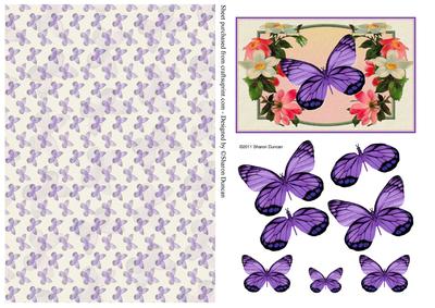 Pretty Floral Butterfly Topper and Paper - Purple