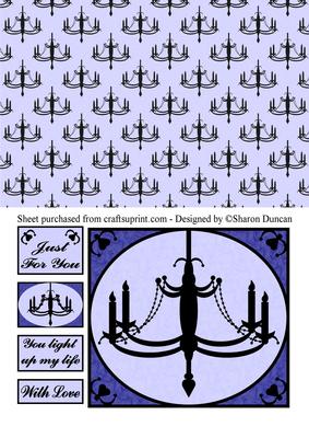 Elegant Silhouette Chandelier Topper and Paper - Blue