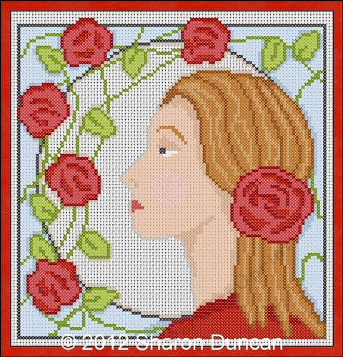 NOUVEAU ROSE LADY IN RED - Cross Stitch Chart