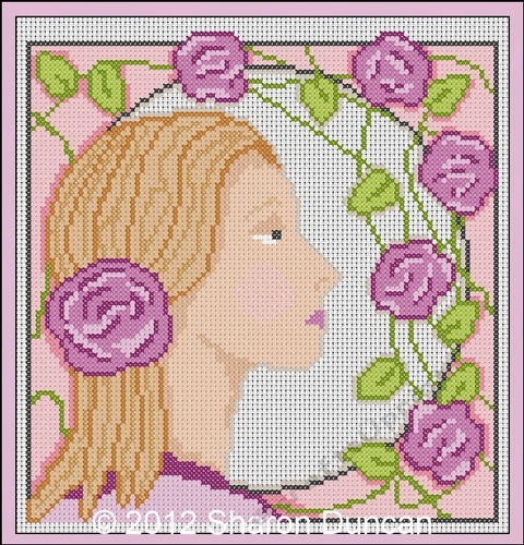 NOUVEAU ROSE LADY IN VIOLET - Cross Stitch Chart