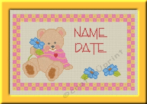 PERSONALISED BABY BEAR SAMPLER WITH FULL ALPHABET - GIRL