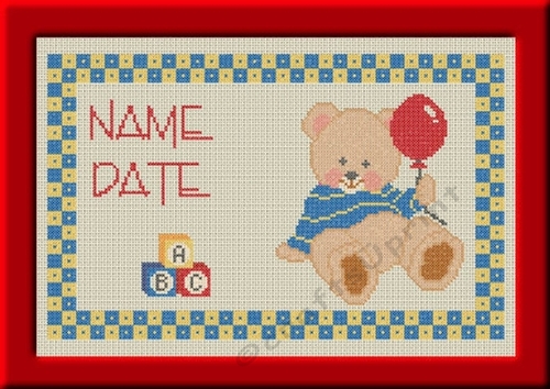 PERSONALISED BABY BEAR SAMPLER WITH FULL ALPHABET - BOY