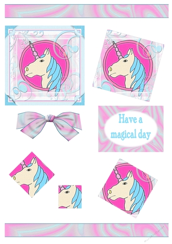 Unicorn twisted stacker with ribbons and bows -  Pink