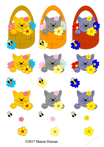 Purr-fect kitties decoupage - Flower Basket - 3 designs