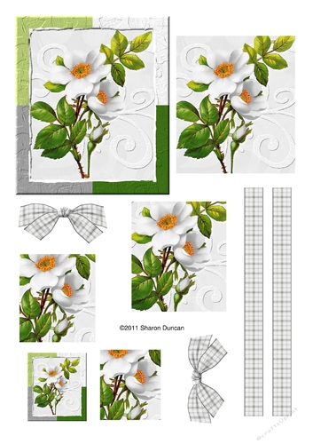 Pretty dog rose stacked topper with ribbons and bows - white