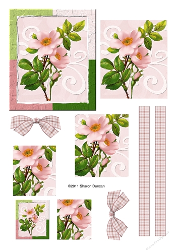 Pretty dog rose stacked topper with ribbons and bows - pink
