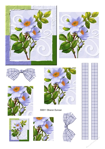 Pretty dog rose stacked topper with ribbons and bows - blue