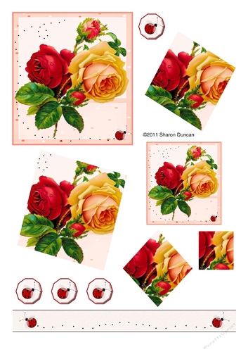 Pretty rose duet stacker and ladybugs with ribbons and bows - red/yellow
