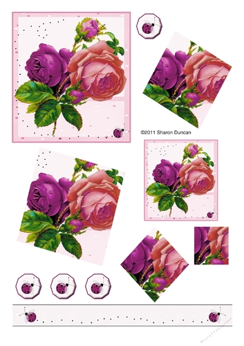 Pretty rose duet stacker and ladybugs with ribbons and bows - pink/purple