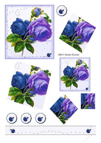 Pretty rose duet stacker and ladybugs with ribbons and bows - lilac/blue