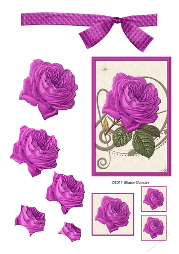 Music note topper with layered rose and ribbon - pink