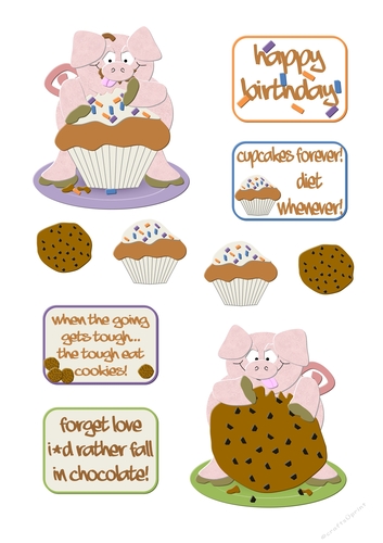 PIG TAILS - Funny Toppers - Cookies and Cupcakes