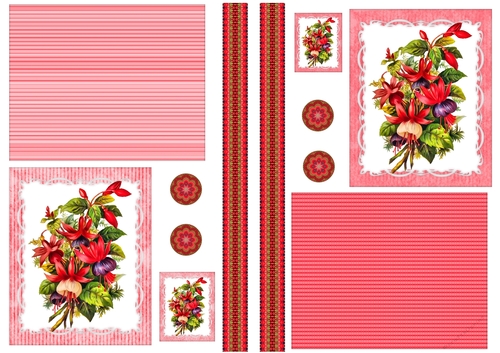 Floral Topper Sheets with embellishments - Fuchsia Red