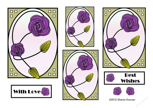 NOUVEAU ROSE - 4 Pretty Nouveau Rose Toppers - Purple