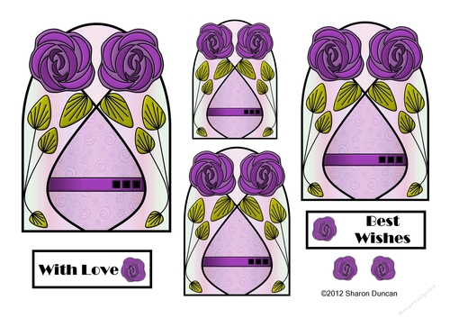 NOUVEAU ROSE - 4 Pretty Nouveau Rose Toppers - Purple