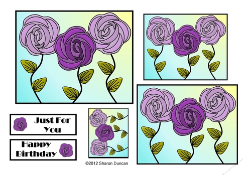 NOUVEAU ROSE - 4 Pretty Nouveau Rose Toppers - Purple