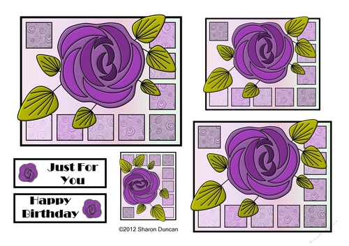NOUVEAU ROSE - 4 Pretty Nouveau Rose Toppers - Purple
