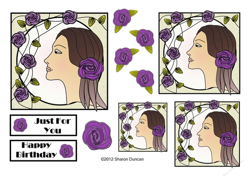NOUVEAU ROSE - 4 Pretty Nouveau Rose Toppers - Purple