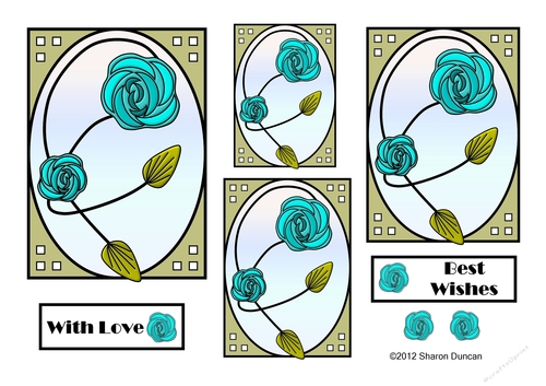 NOUVEAU ROSE - 4 Pretty Nouveau Rose Toppers - Turquoise
