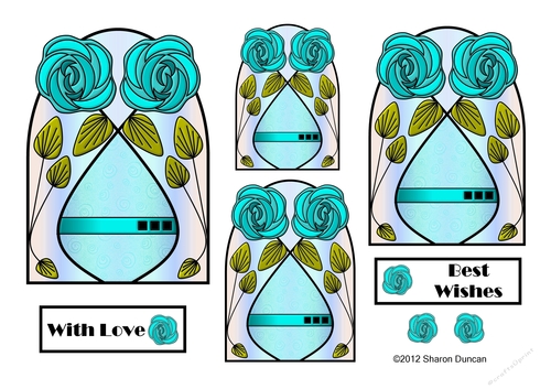 NOUVEAU ROSE - 4 Pretty Nouveau Rose Toppers - Turquoise