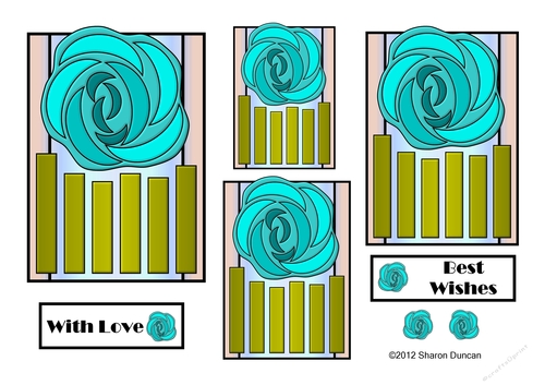 NOUVEAU ROSE - 4 Pretty Nouveau Rose Toppers - Turquoise