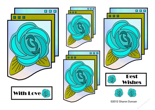NOUVEAU ROSE - 4 Pretty Nouveau Rose Toppers - Turquoise