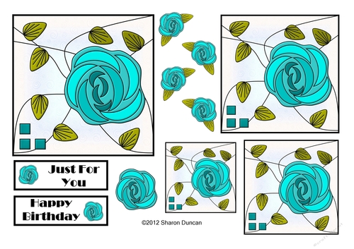 NOUVEAU ROSE - 4 Pretty Nouveau Rose Toppers - Turquoise