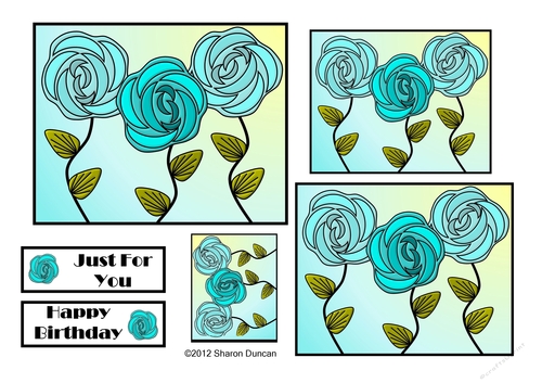 NOUVEAU ROSE - 4 Pretty Nouveau Rose Toppers - Turquoise