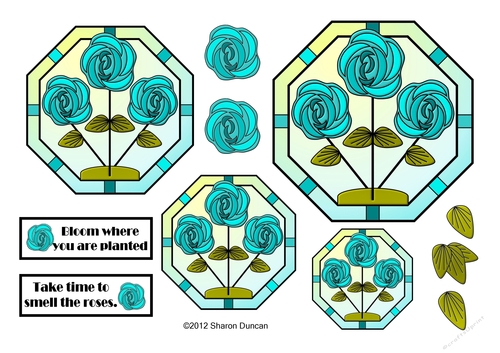 NOUVEAU ROSE - 4 Pretty Nouveau Rose Toppers - Turquoise