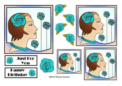 NOUVEAU ROSE - 4 Pretty Nouveau Rose Toppers - Turquoise