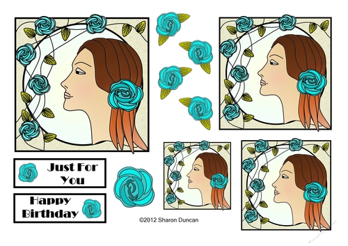NOUVEAU ROSE - 4 Pretty Nouveau Rose Toppers - Turquoise