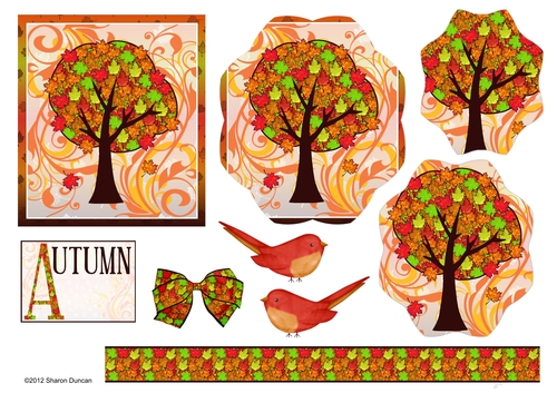 SEASONS - Autumn Card Topper - Tree and Birds
