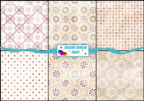 6 Pretty Tiles Papers - Set 1 - Cream/Pink