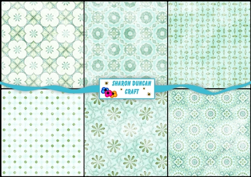 6 Pretty Tiles Papers - Set 1 - Turquoise/Lime