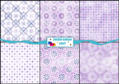 6 Pretty Tiles Papers - Set 1 - Lilac/Blue